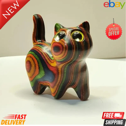 Wooden cat figurine - figurine, hand