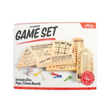 Nifty 7-Piece Wooden Game Set Classic Mini Brain Teaser Peg & Dice Board Games