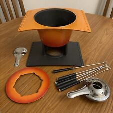 Vintage Le Creuset? Volcanic Gradient Orange Heavy Fondue Set Stand Burner Forks