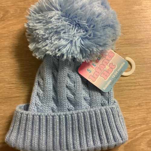 Baby blue cable knitted bobble - blue,