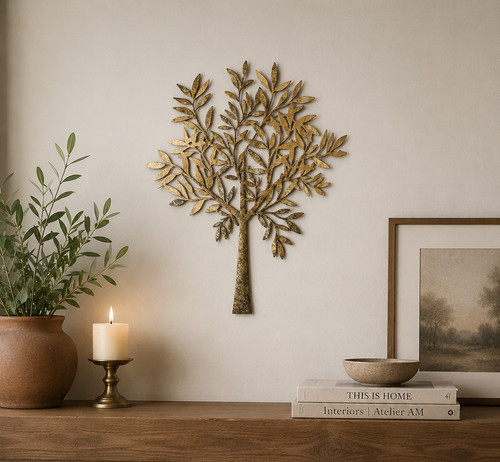 Gold metal tree wall art - gold,