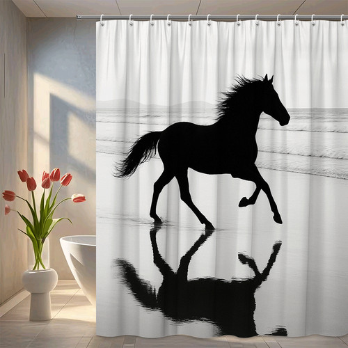 Black horse shower curtain - black,