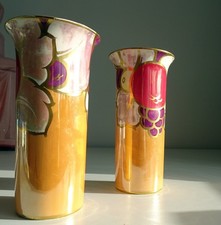 2 Vases. Lustre. Royal Venton Ware. J Steventon. Holdcroft Fruit 1950s 18cm Pair