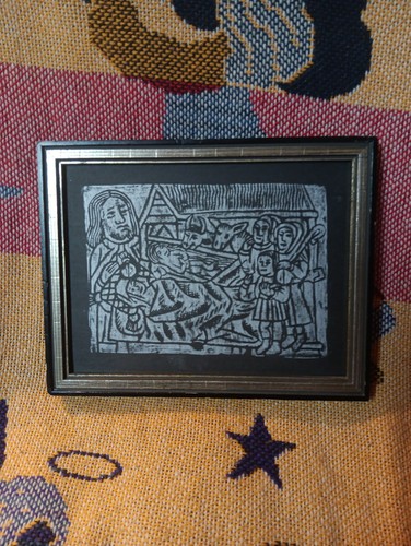 Vintage framed brass rubbing - brass,