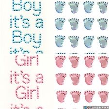 Baby Shower Gem Stickers Its A Boy Girl, Diamante Baby Feet Satin Embellishments