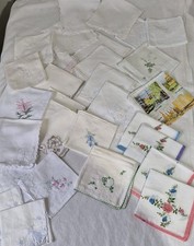 Vintage Ladies Pocket Hankerchief Bundle Embroidered, Cotton, 