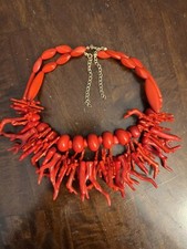 Red Coral Resin Necklace Chunky Bead Statement Choker Collar Set Retro Zara Styl