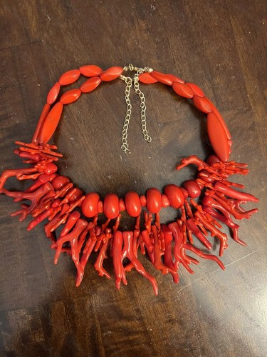 Red coral resin necklace - red,