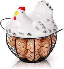 AVLA Chicken Egg Basket, Black Wire Egg Collection Baskets with Ceramic Lids for