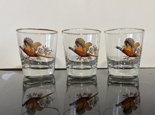 Set Of 3 Vintage Sporting Whiskey Glasses Pheasant hunting barware gilt rim