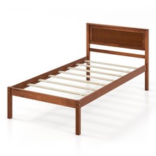 Twin Size Wooden Platform Bed Frame w/ Headboard Mattress Foundation Walnut