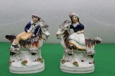 Early 19th Century Staffordshire Boy & Girl on Goats Figurines For Restoration