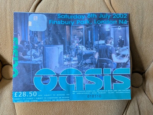 Oasis ticket stub - oasis, finsbury