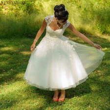 Short Wedding Dresses A Line Vintage Sweetheart Lace Tea Length Bridal Gowns