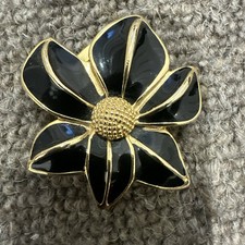 Vintage Flower Enamel Scarf Ring Clip Holder Gold Plated Metal Xmas Gift Idea