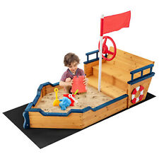 Kids Wooden Sandbox Pirate Ship Play Boat Child Outdoor Play Station w/ Flag