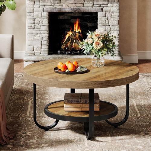 80cm round coffee table - round, 2-tier