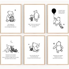 Winnie the Pooh Wall Art Prints – Set of 6 Unframed Nursery Prints – Minimalist