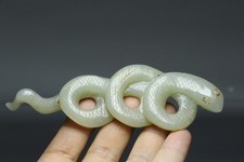 Chinese Antique Old Hetian Jade Hand-Carved Snake Figurines