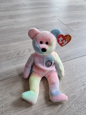 ? Rare 1999 Ty Beanie Baby “B.B. Bear” – Multicolour Pastel – Tag Errors ?