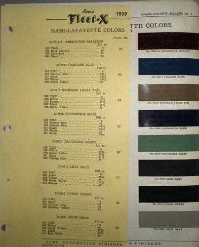 1939 nash color chip sheet - 1939,