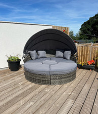 Rattan Outdoor Garden Grey Day bed Round Lounge Sofa Canopy Patio Furniture