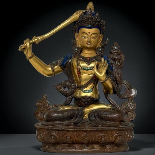 Old manjushri bronze - manjushri, figure