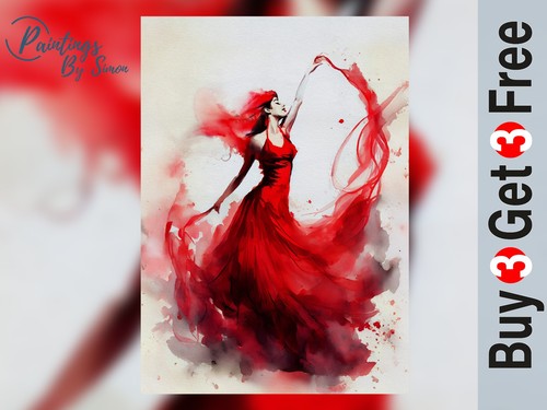 Red dress dancer watercolor - red,