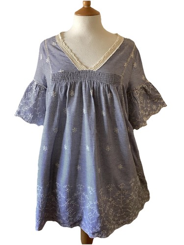 Zara blue striped broderie - blue,