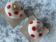 2 Shabby chic Red Dotty White