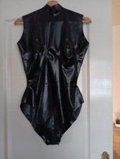 Black Rubber Latex Bodysuit Zip Crotch M 12/14 Fetish Wear Sexy
