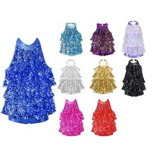 Kid's Girl's Shiny Sequins Tassel Latin Jazz Dance Dress Tango Performance UK