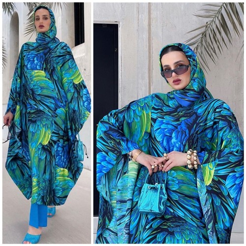 Blue green floral print - blue,