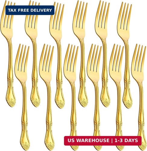 Gold dinner forks set - forks, 12