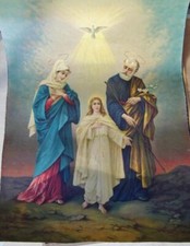 The Holy Family Jesus Mary Joseph Antique Oil Print Catholic Holy Picture 20x15"