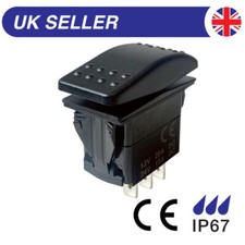 Momentary Marine Rocker Switch, 21mm x 37mm, 20A 12Vdc, (On)-Off-(On) Waterproof