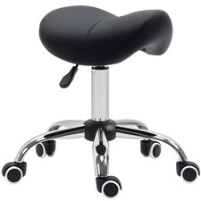 HOMCOM PU Leather Saddle Stool w/ Moulded Padded Seat Adjustable Height Black