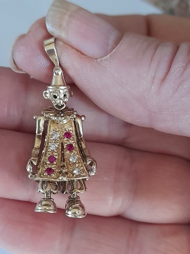 Gold articulated clown pendant - articulated,