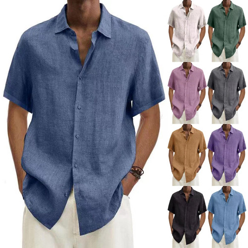 Mens short sleeve linen shirt - short,
