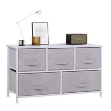 5 Drawer Fabric Chest of Drawers Wooden Top Metal Frames Closet Hallway Home