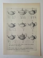 WEDGWOOD William Blake's Engraving of Creamware Teapots, 1953 Litho Plate