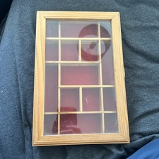 Vintage Wood Curio Cabinet Shadow Box Glass Door Trinket Display Wall Mount