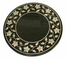 15" Round Black Marble Inlay