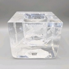 Kosta Boda Art Glass Clear & White Heavy  Candle Holder