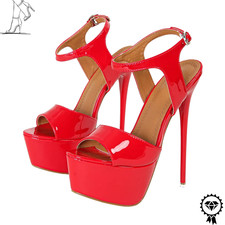 Black Patent Leather Open Toe Platform Heels Women Fetish Stripper Shoes Size