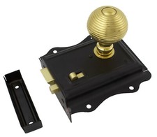 Black Brass Victorian Style Rim Latch Lock Polished Brass Beehive Door Knob Pair