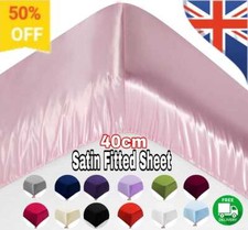 3Pcs Luxury Silk Satin Fitted Sheet 40cm Deep Mattress Cover Double & Pillowcase