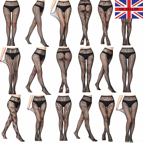 Womens black patterned fishnet - black,