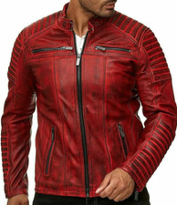 MEN'S REAL LEATHER CAFE RACER RED JACKET | HANDMADE SLIM FIT BIKER JACKET