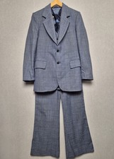Lord John 3 Piece Suit Mens S Vintage 70s Pure Wool Grey Check Wide Leg Retro
